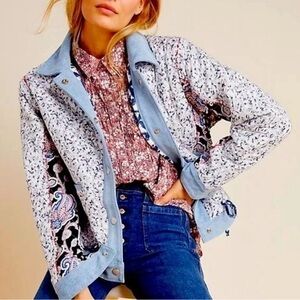 Anthropologie BlankNYC Reversible Denim-Trimmed Patchwork Jacket